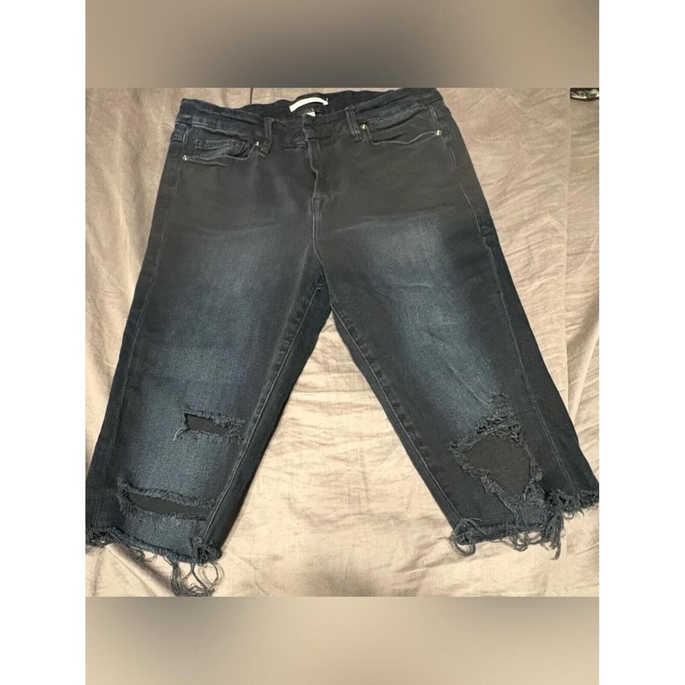 Good American GL Distressed Cut Off Bermuda Shorts in Black